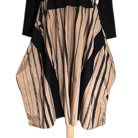 SIMPLY VANITE Lagenlook MIDI Dress Neutral Relaxed Fit Artistic Artsy Layer Look - Picture 3 of 16